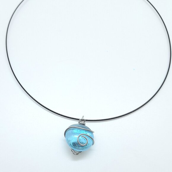 Ocean Drop Necklace handmade in Canada- metal choker with glass pendant - Picture 1 of 9